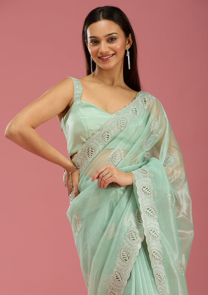 Sea Green Cutwork Organza Saree