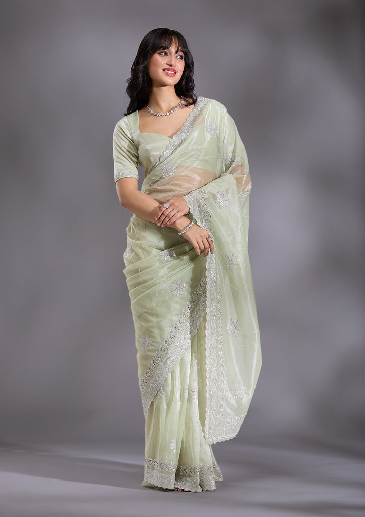Pista Green Cutwork Organza Saree