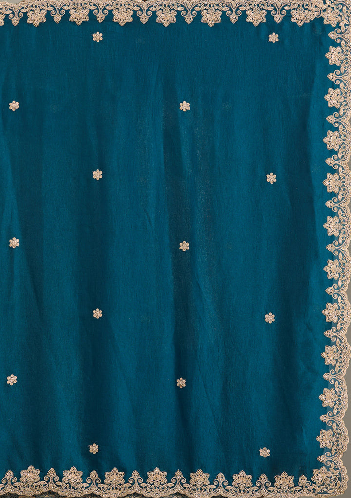 Peacock Blue Cording Semi Crepe Saree