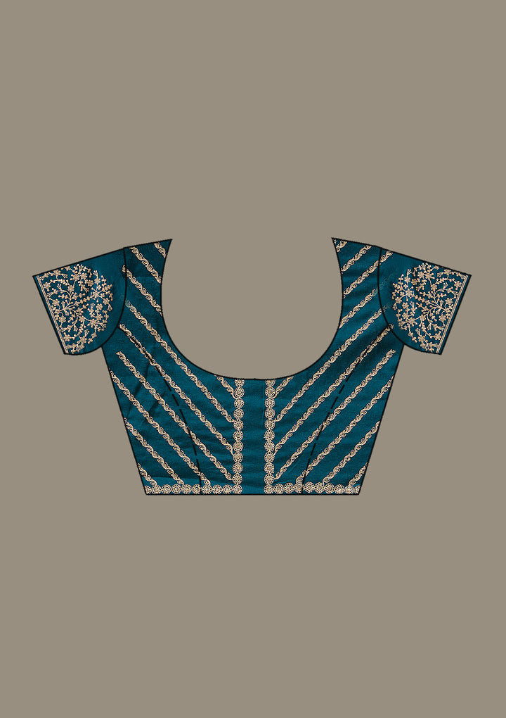 Peacock Blue Cording Semi Crepe Saree