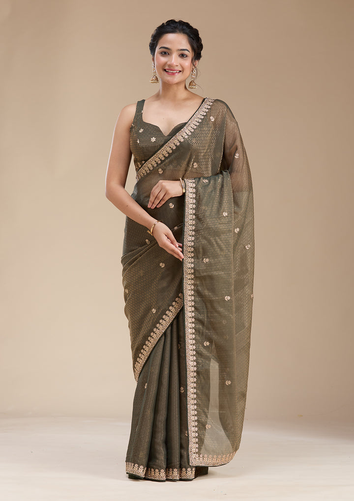 Mehendi Gotapatti Organza Saree