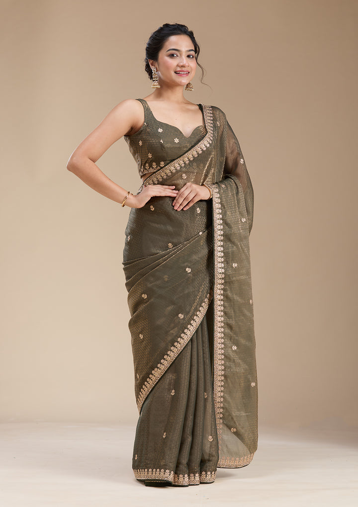 Mehendi Gotapatti Organza Saree