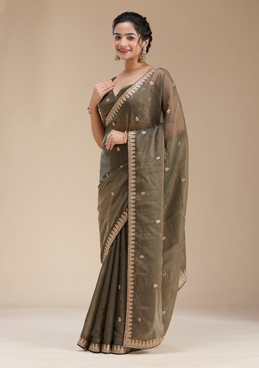 Mehendi Gotapatti Organza Saree