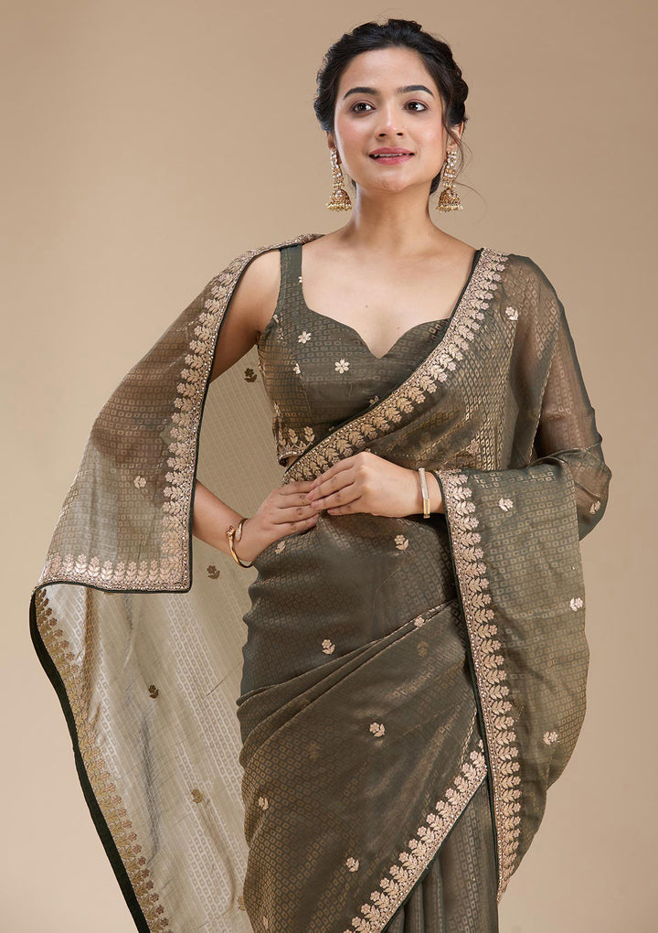 Mehendi Gotapatti Organza Saree
