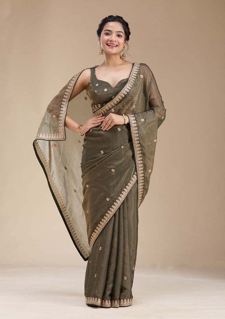 Mehendi Gotapatti Organza Saree