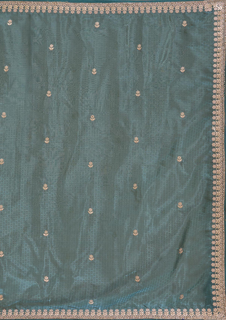 Teal Green Gotapatti Organza Saree