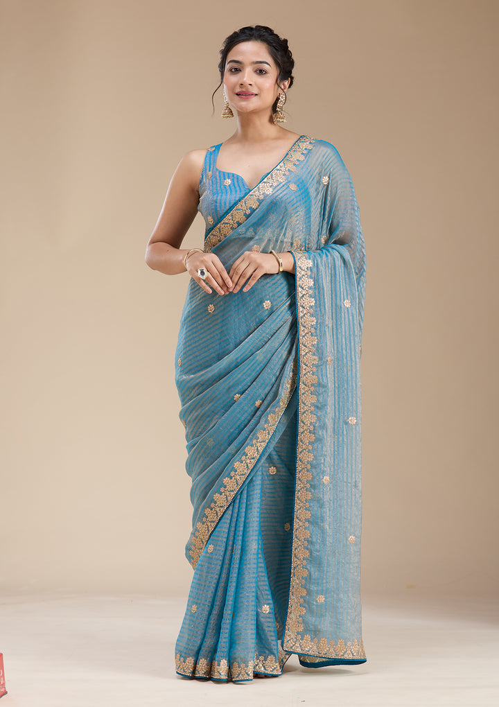 Blue Gotapatti Chiffon Saree