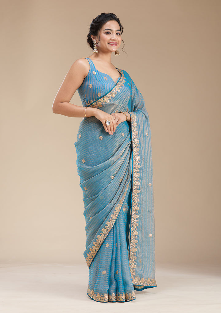 Blue Gotapatti Chiffon Saree