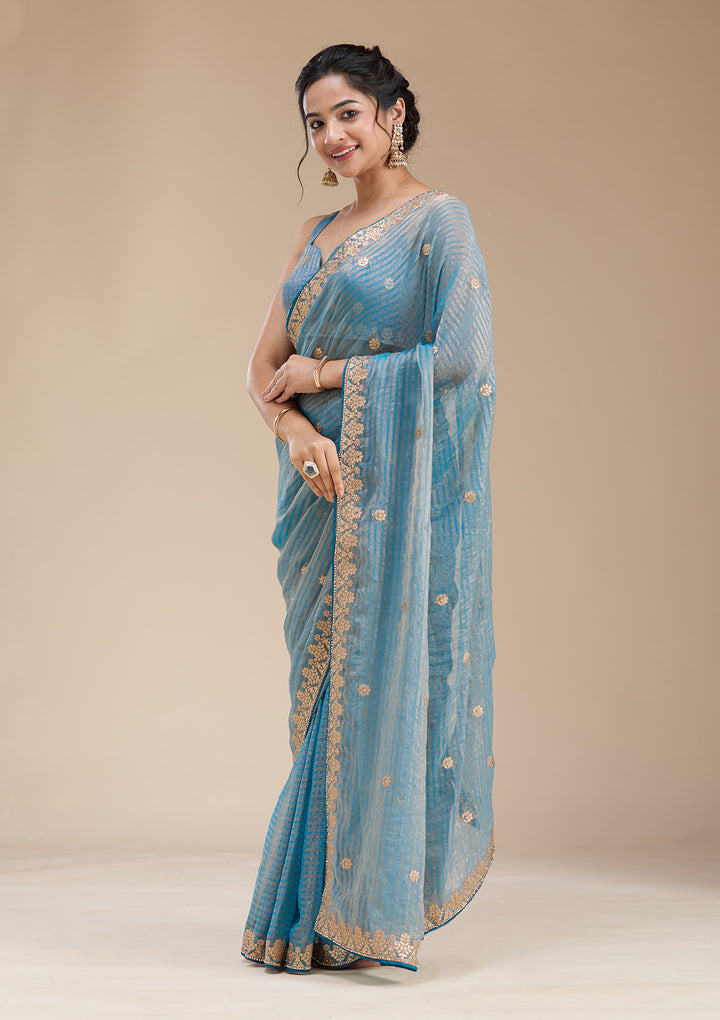 Blue Gotapatti Chiffon Saree