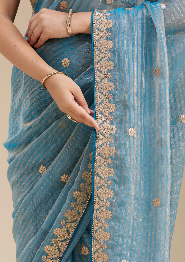 Blue Gotapatti Chiffon Saree