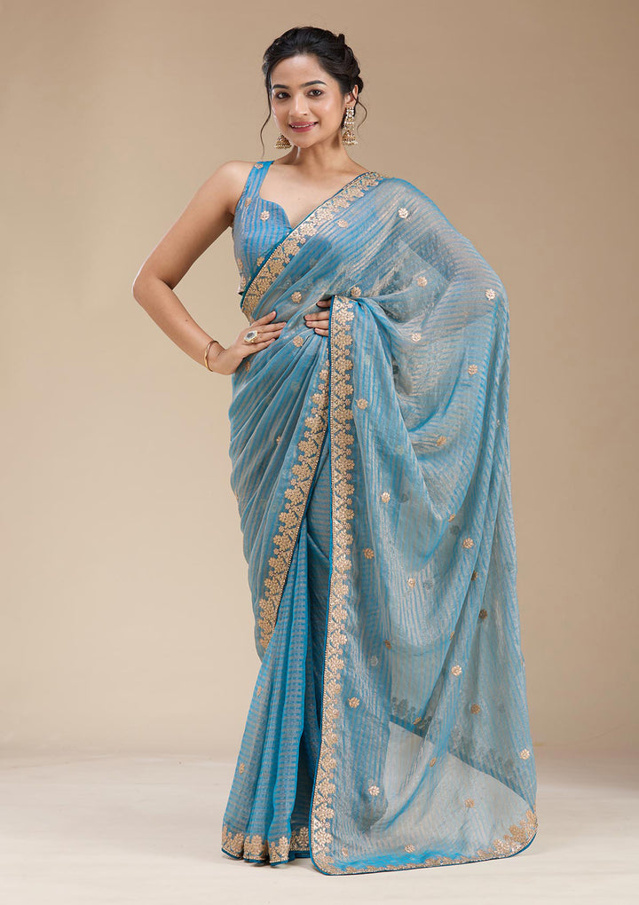 Blue Gotapatti Chiffon Saree