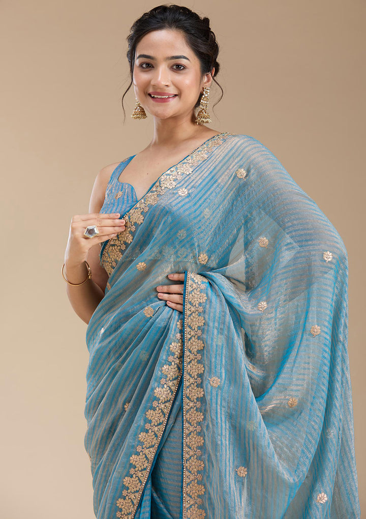 Blue Gotapatti Chiffon Saree
