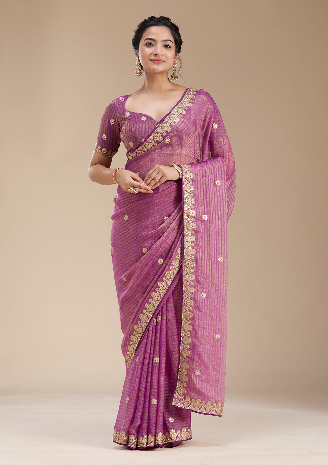Purple Gotapatti Chiffon Saree