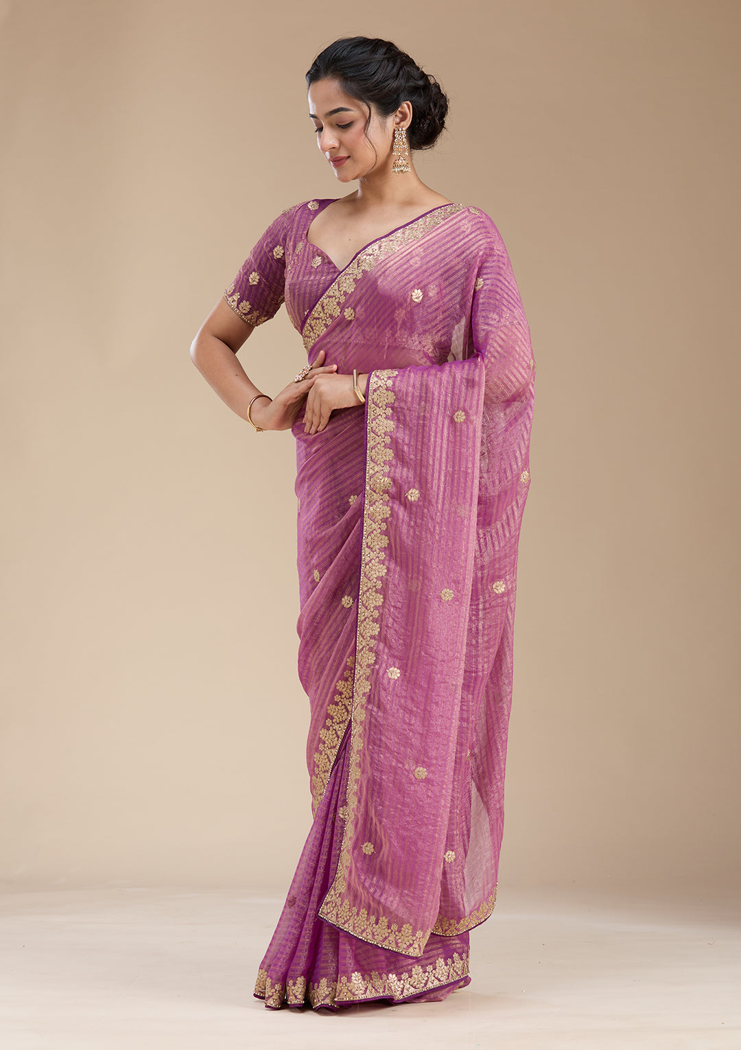 Purple Gotapatti Chiffon Saree