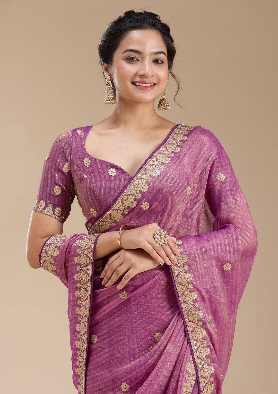 Purple Gotapatti Chiffon Saree