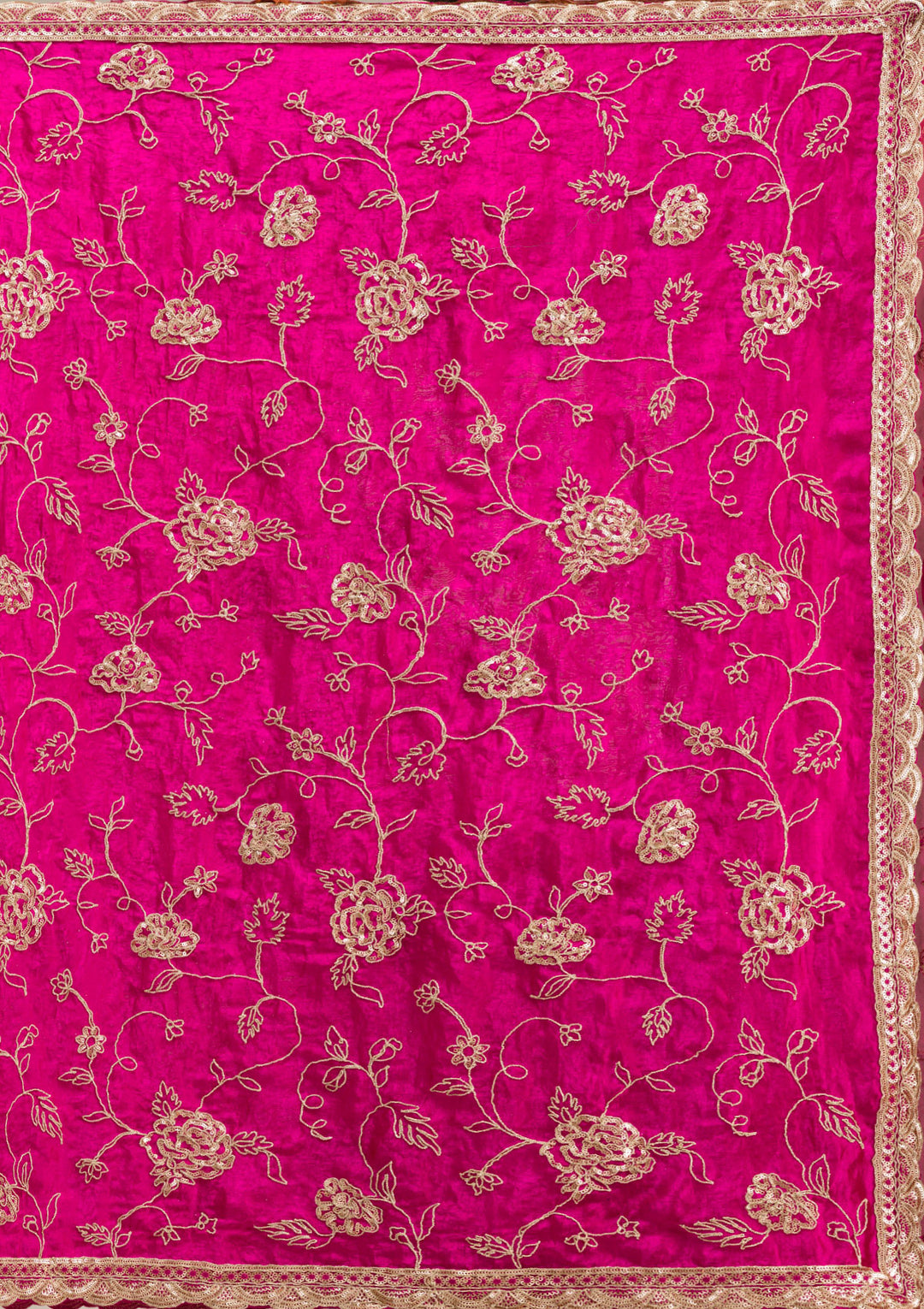 Magenta Pink Cording Chinon Saree