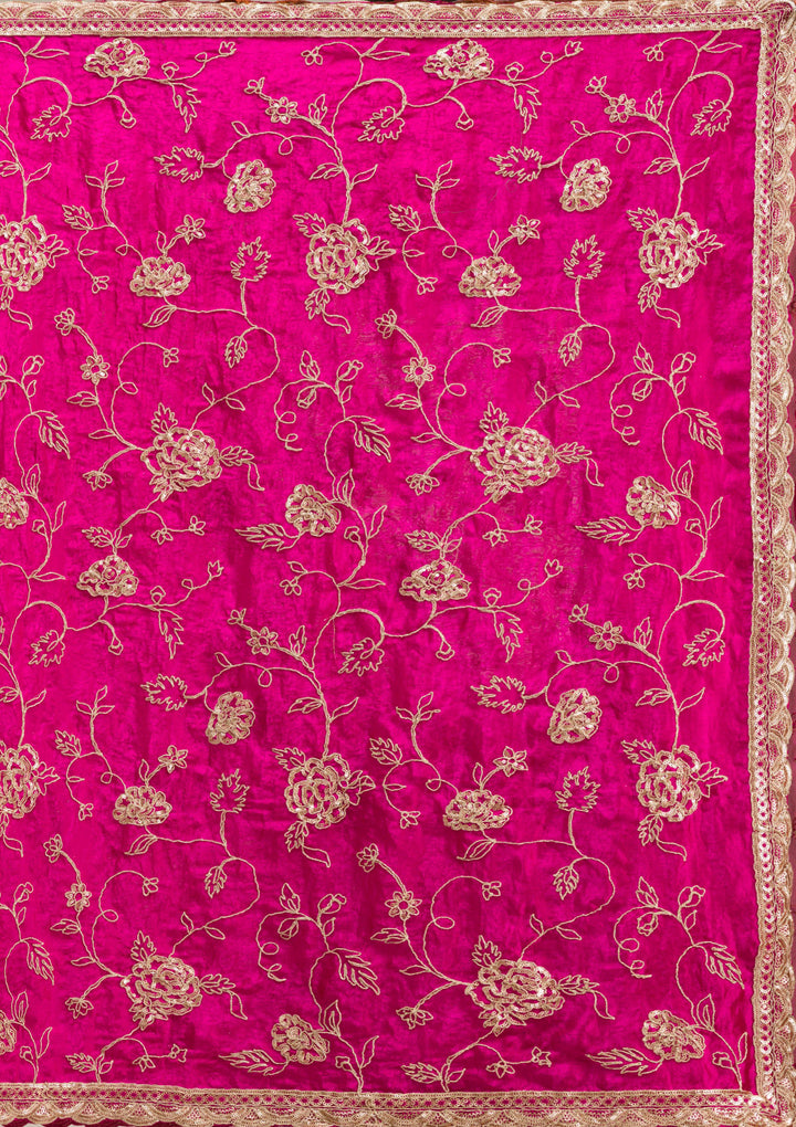 Magenta Pink Cording Chinon Saree