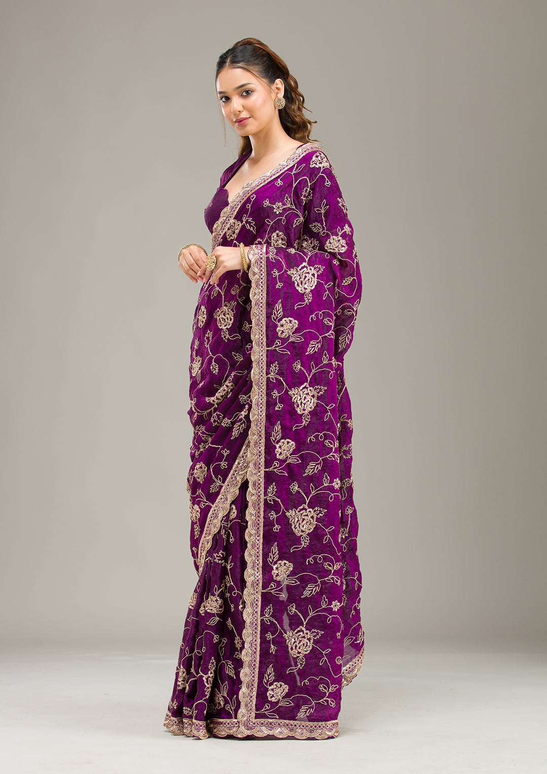 Purple Kashmiri Georgette Saree
