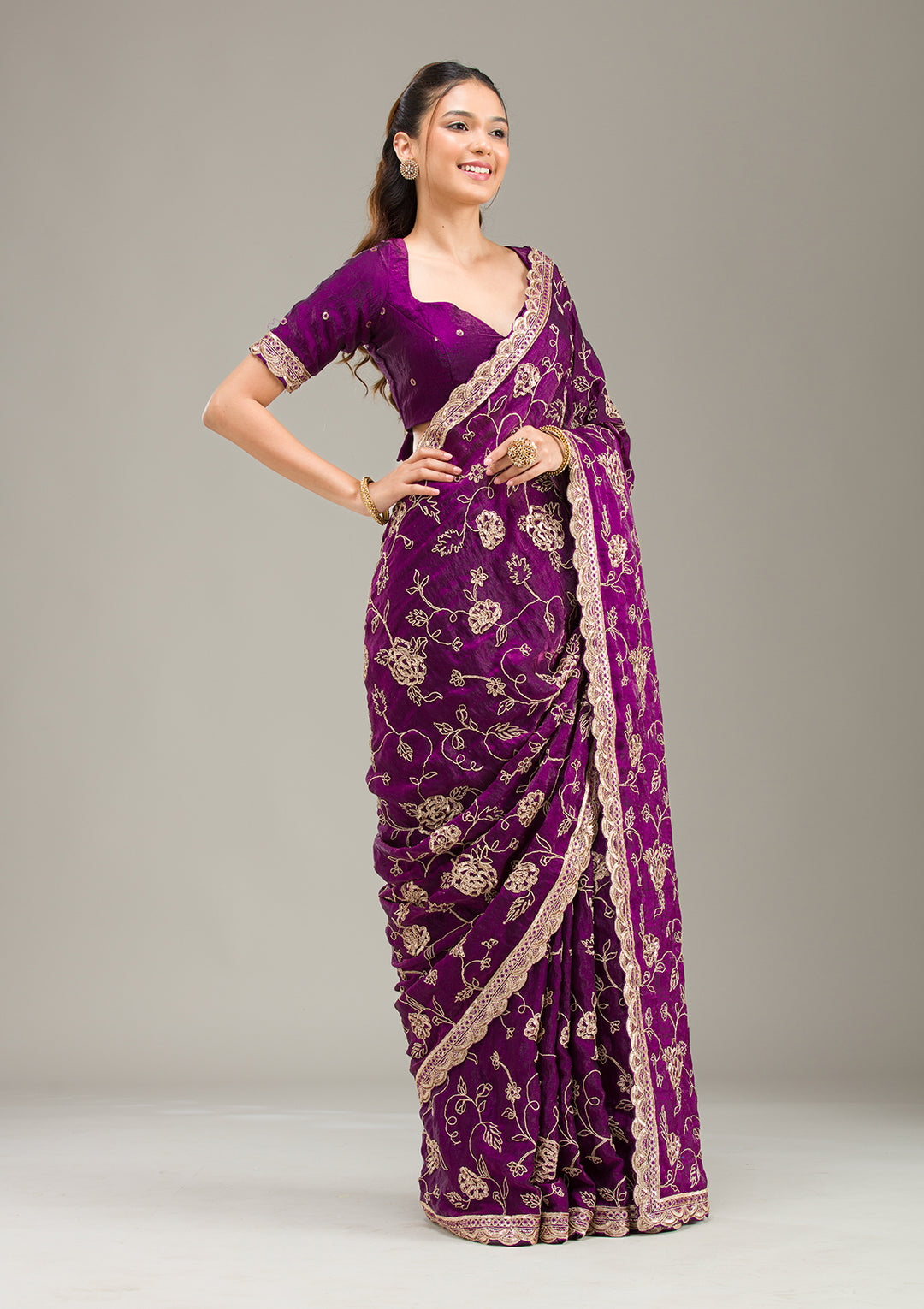 Purple Kashmiri Georgette Saree