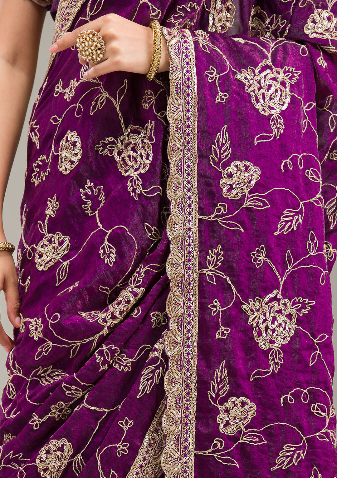 Purple Kashmiri Georgette Saree