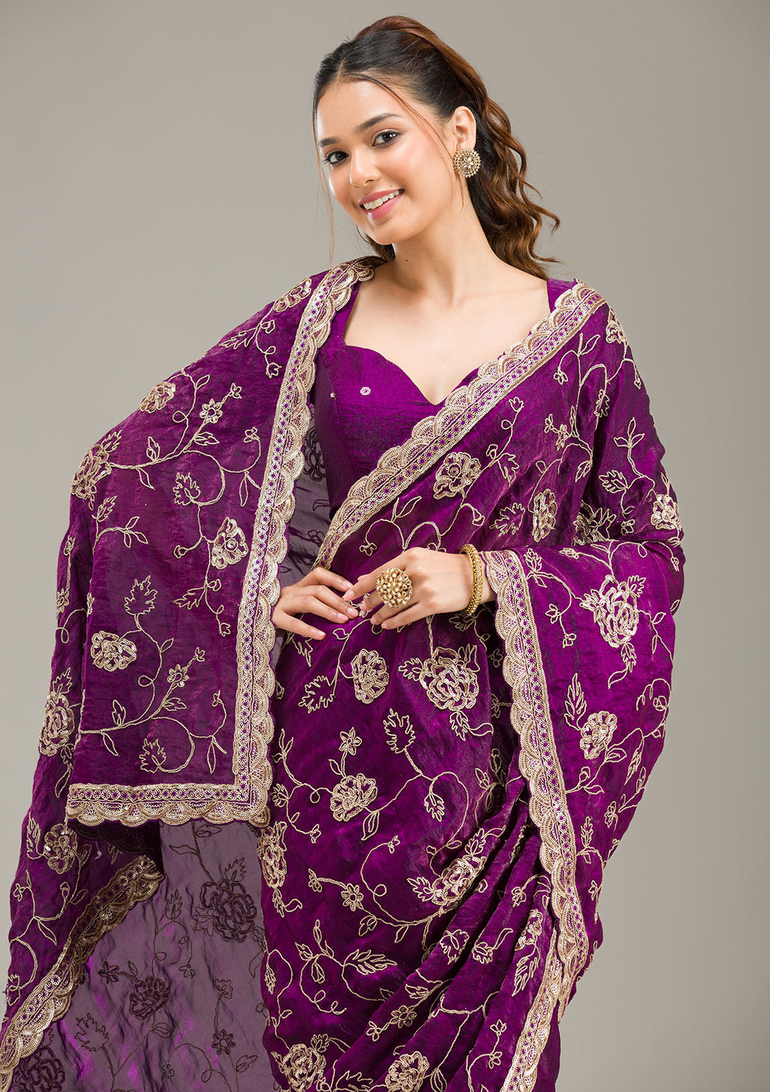 Purple Kashmiri Georgette Saree