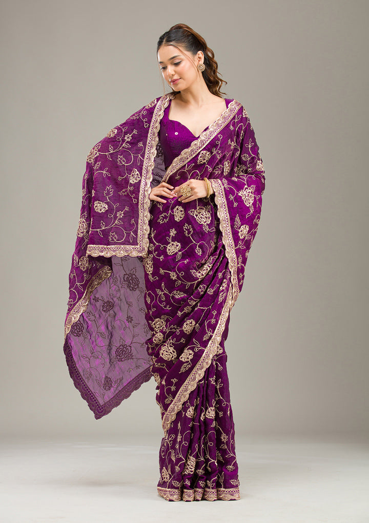 Purple Kashmiri Georgette Saree