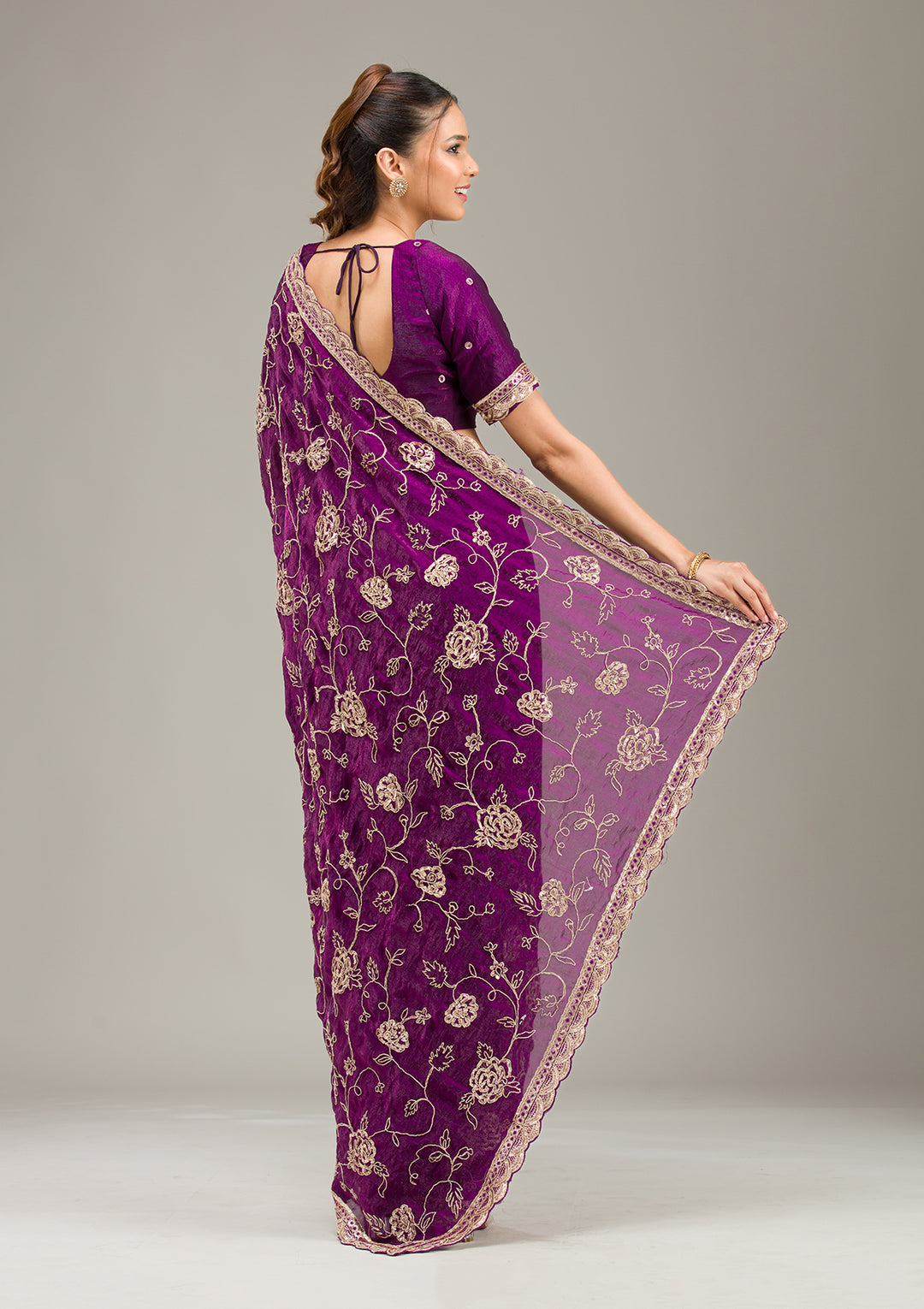 Purple Kashmiri Georgette Saree