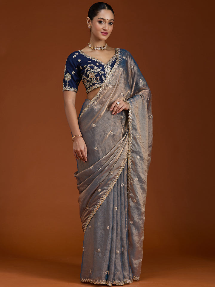 Grey Cording Tissue Saree
