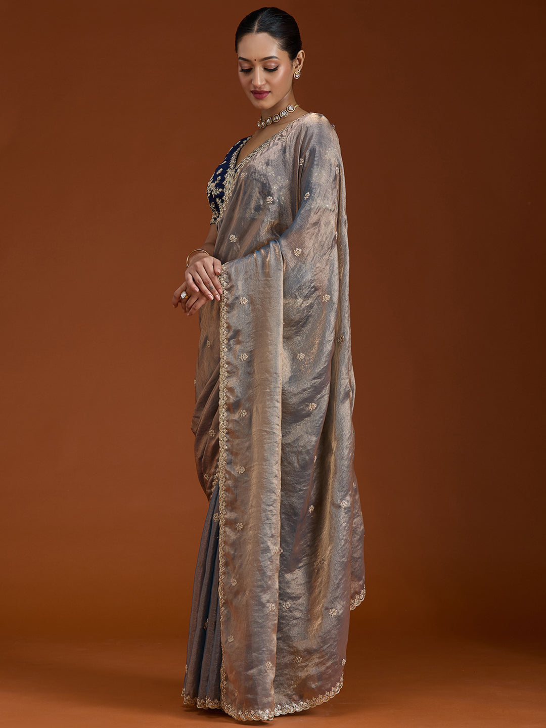 Grey Cording Tissue Saree