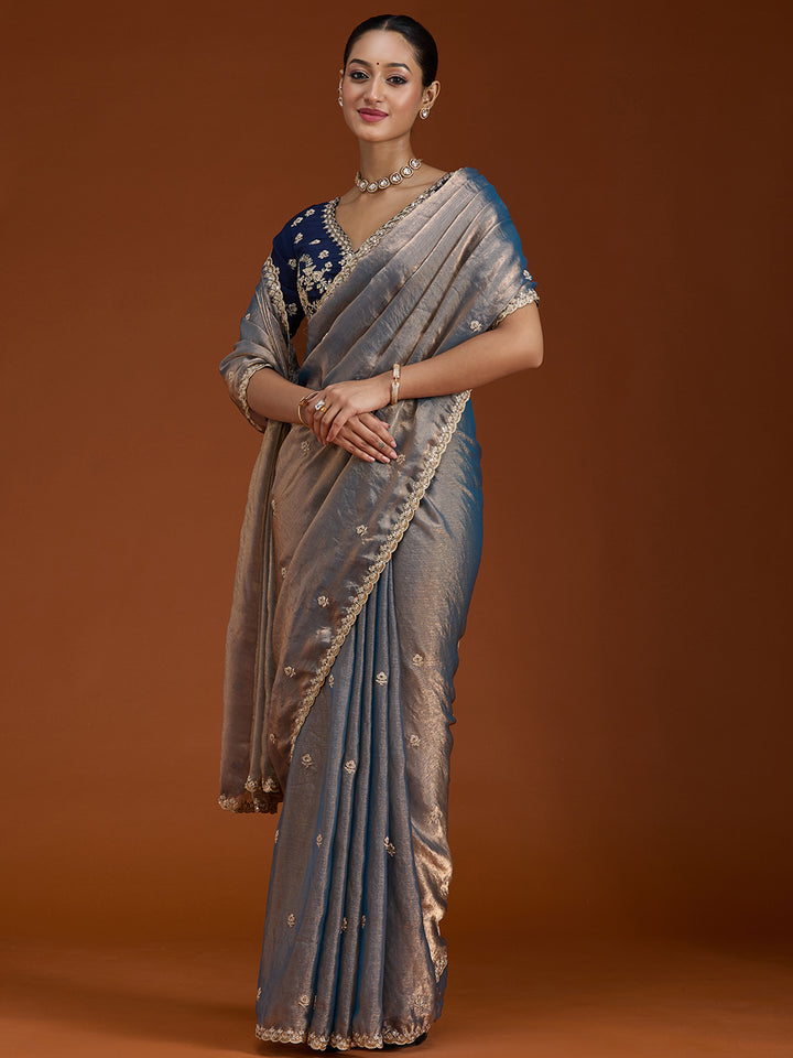 Grey Cording Tissue Saree