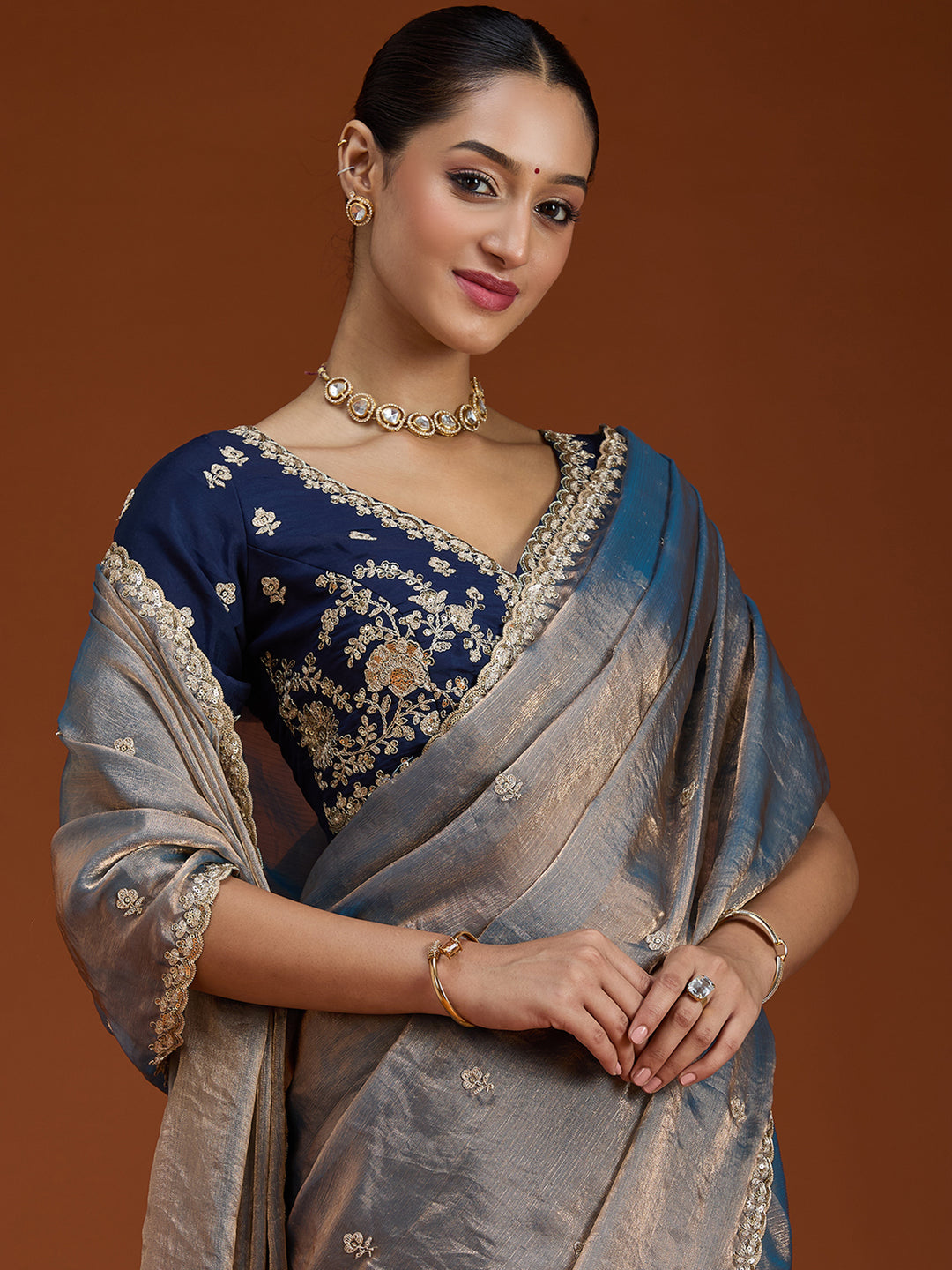 Grey Cording Tissue Saree