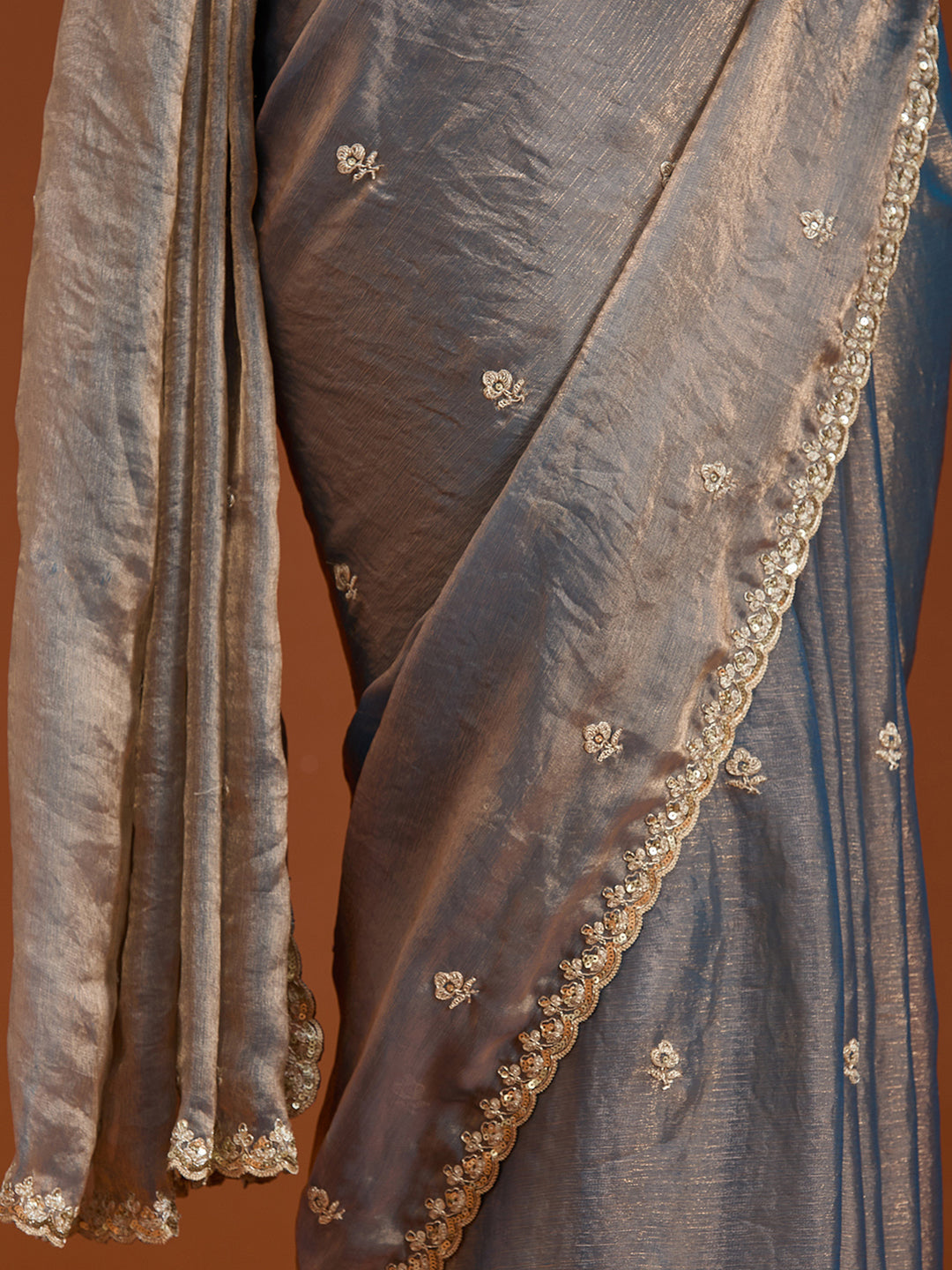 Grey Cording Tissue Saree