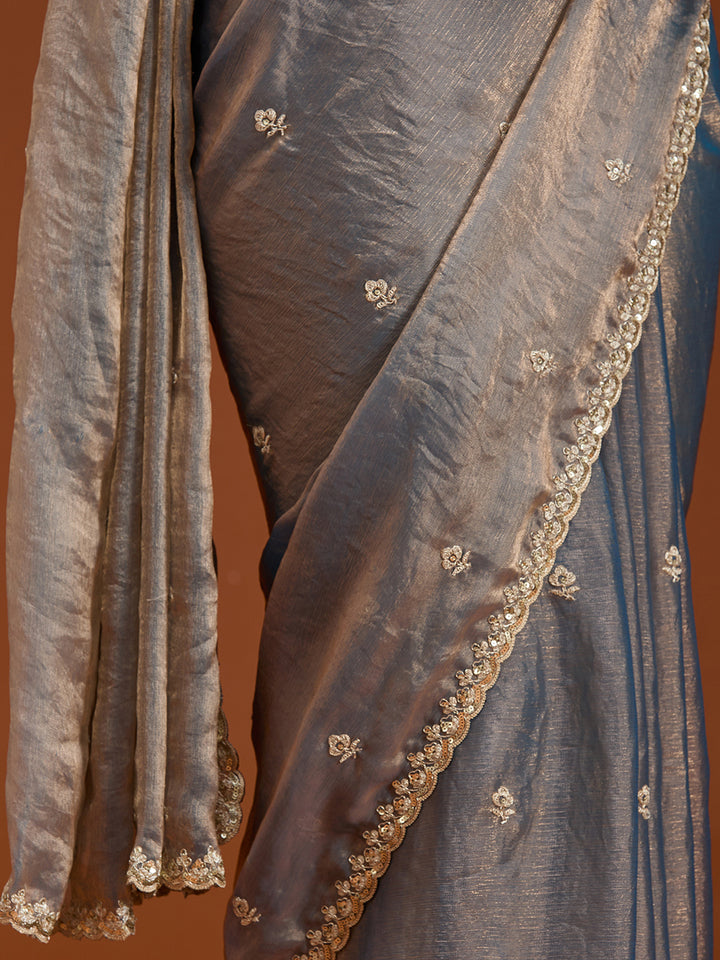 Grey Cording Tissue Saree