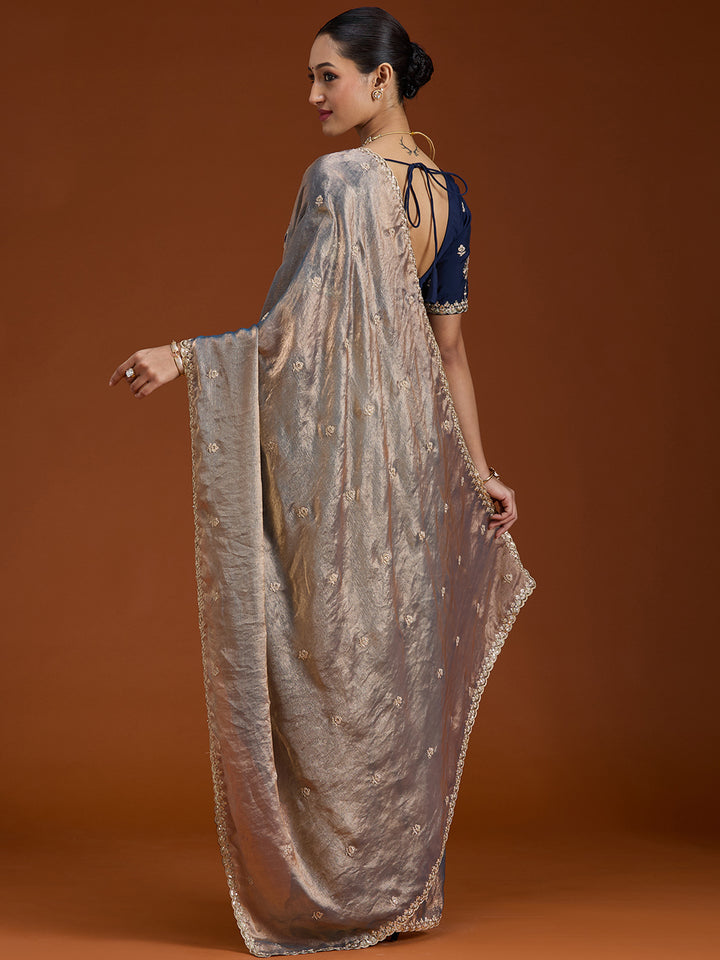 Grey Cording Tissue Saree