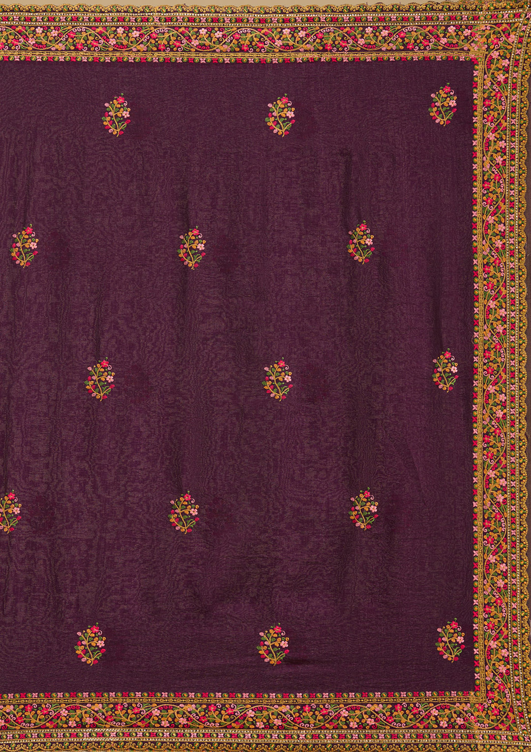 Purple Kashmiri Soft Raw Silk Saree