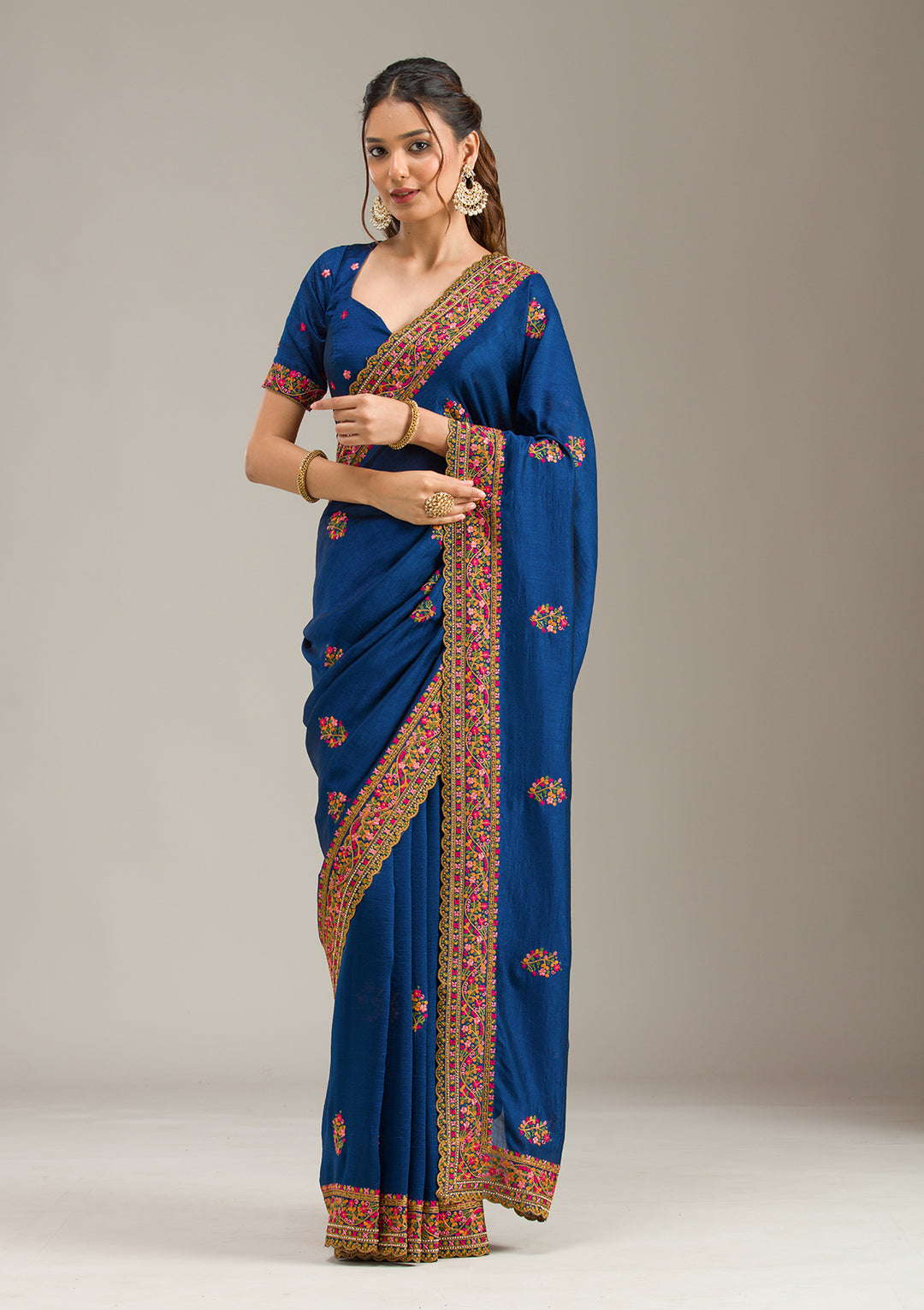 Royal Blue Kashmiri Georgette Saree