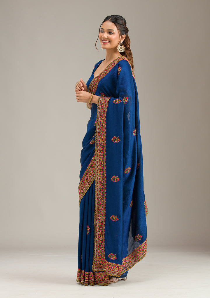 Royal Blue Kashmiri Georgette Saree