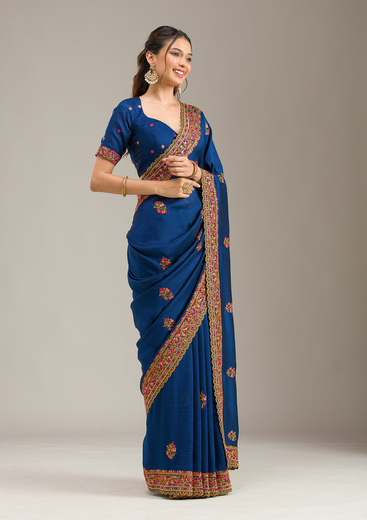 Royal Blue Kashmiri Georgette Saree