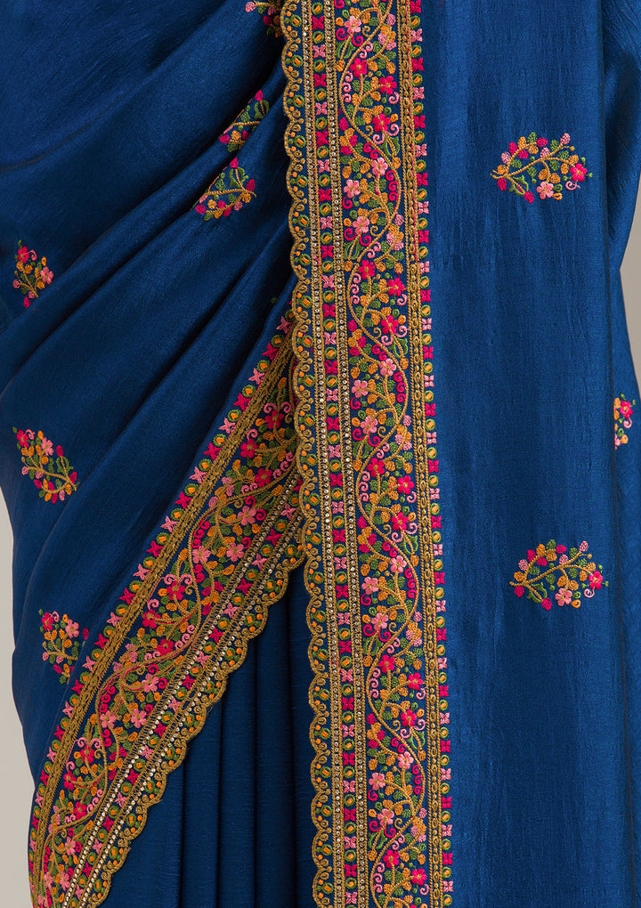 Royal Blue Kashmiri Georgette Saree