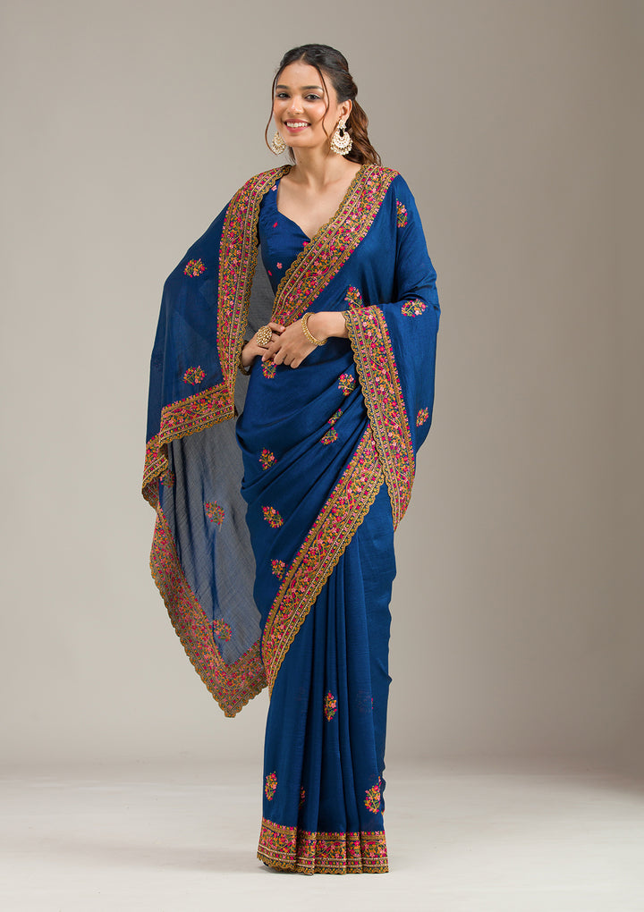 Royal Blue Kashmiri Georgette Saree