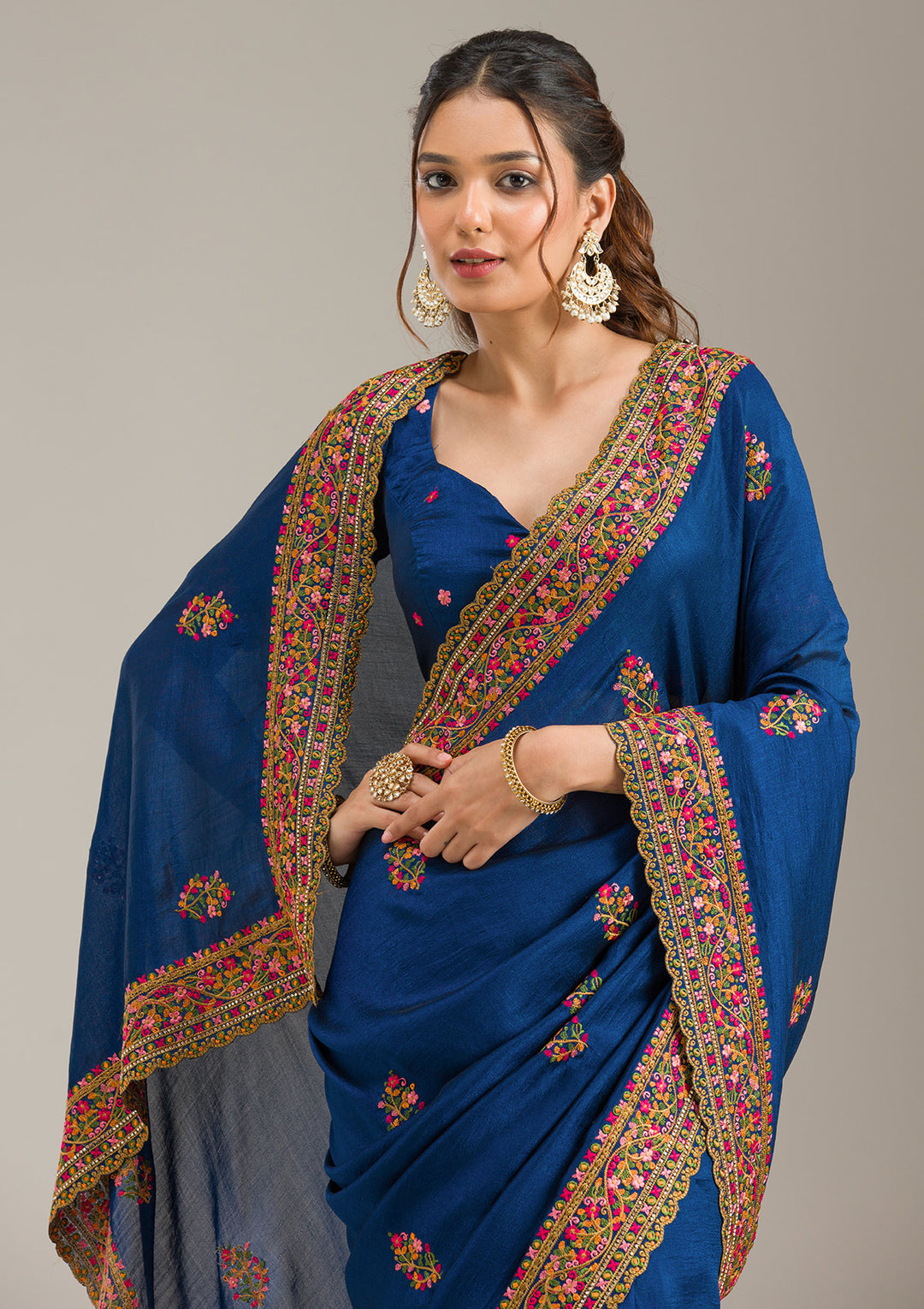Royal Blue Kashmiri Georgette Saree