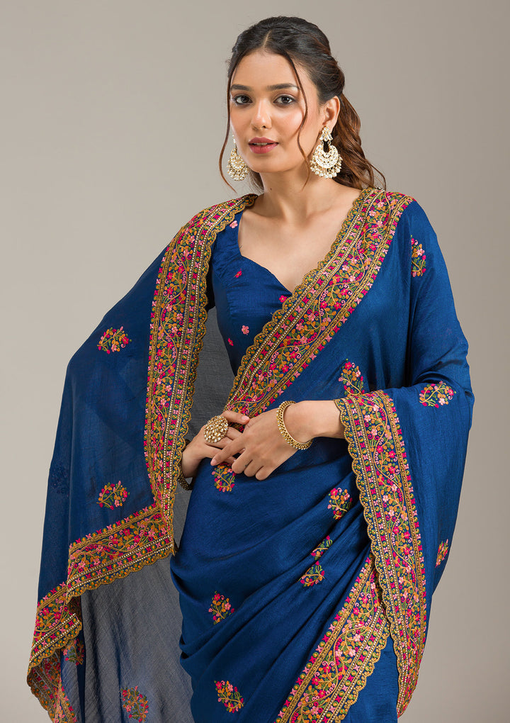 Royal Blue Kashmiri Georgette Saree