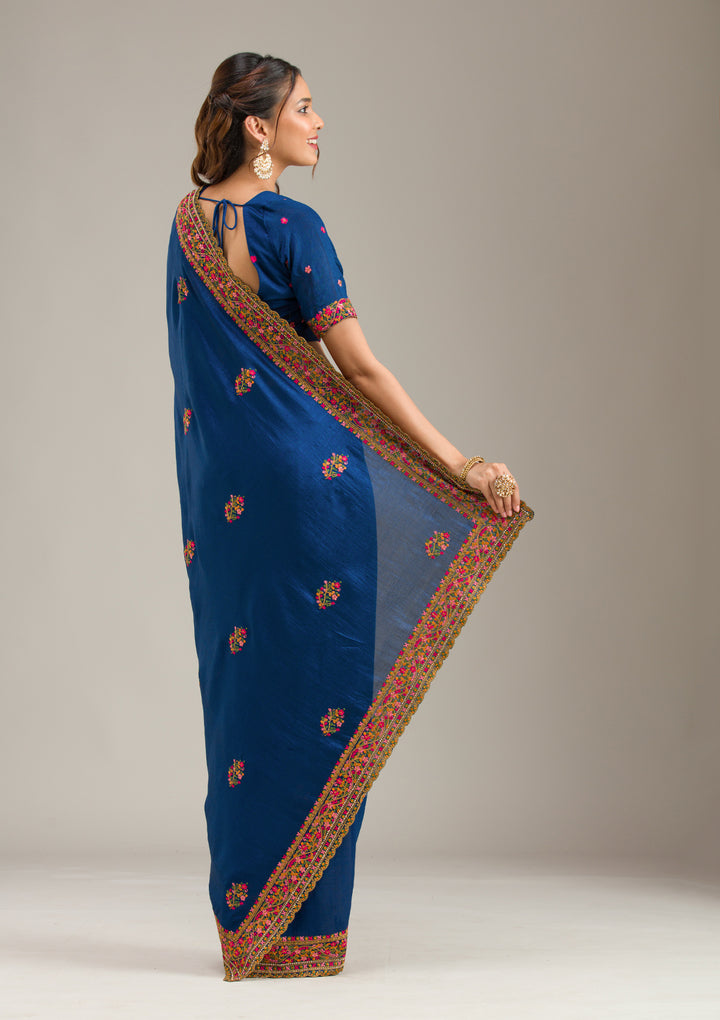 Royal Blue Kashmiri Georgette Saree