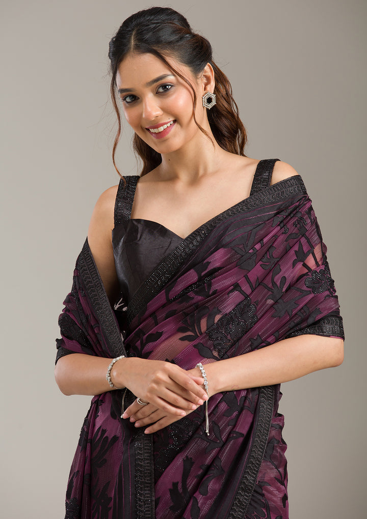 Wine Stonework (Gold) Georgette Saree