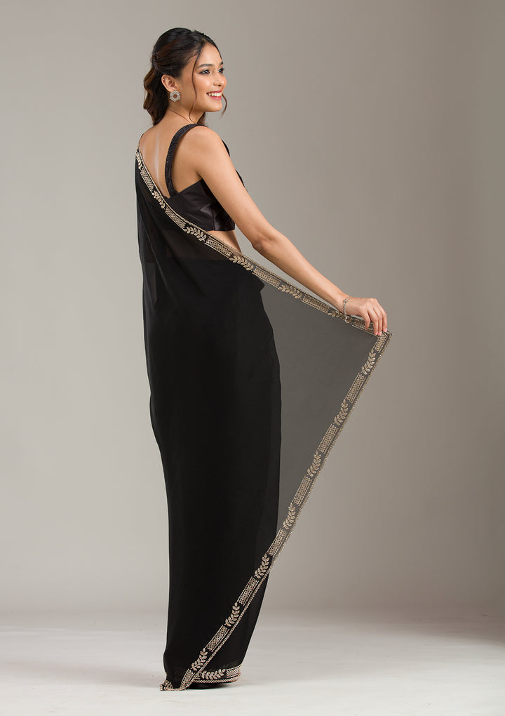 Black Stonework Chiffon Saree