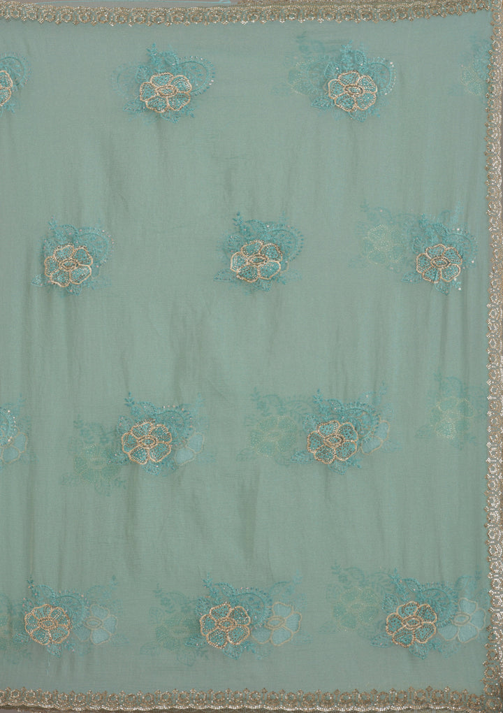 Sea Green Threadwork Chiffon Saree