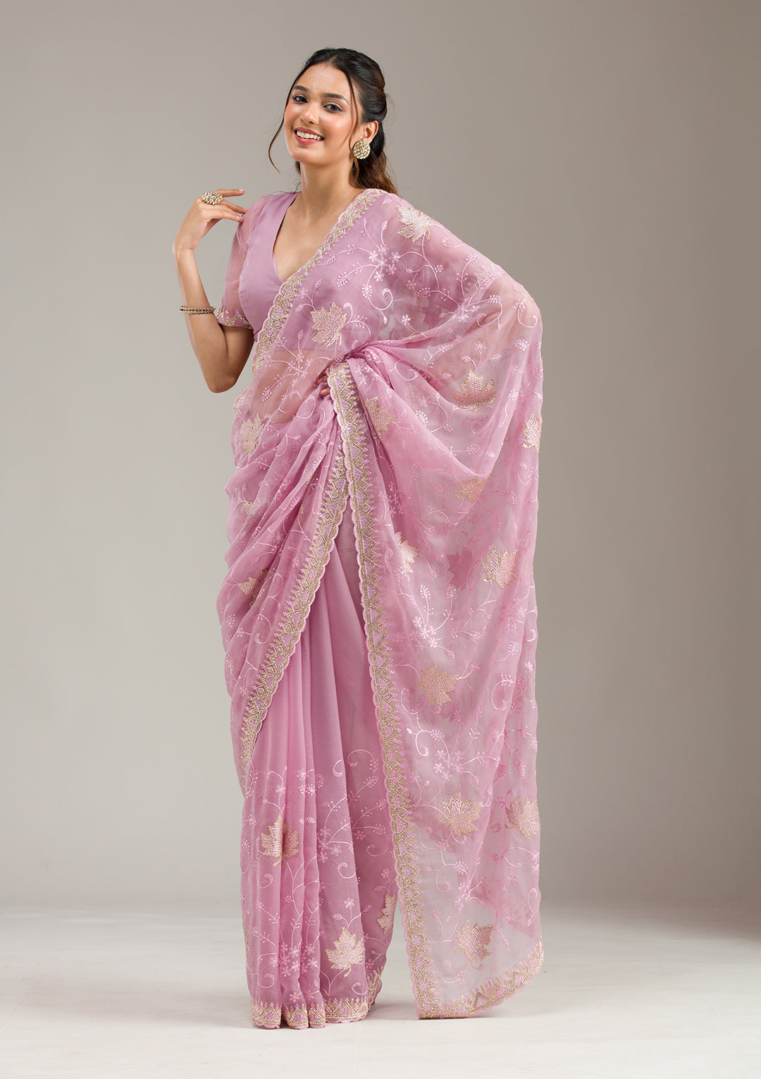 Lavender Stonework (Gold) Tissue Saree