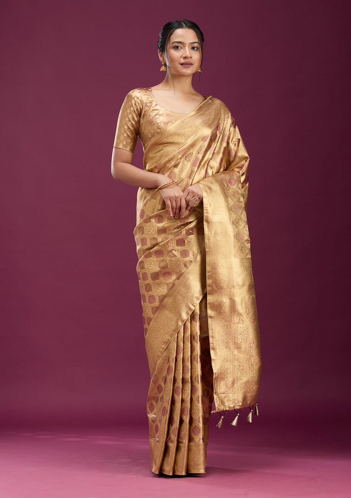 Beige Zariwork (Gold) Silk Saree