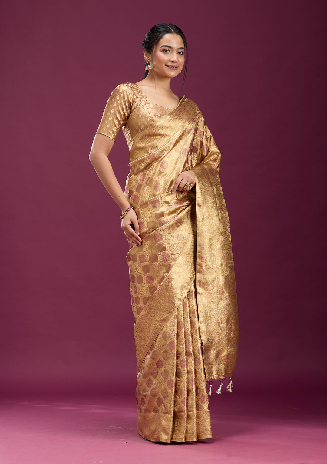 Beige Zariwork (Gold) Silk Saree
