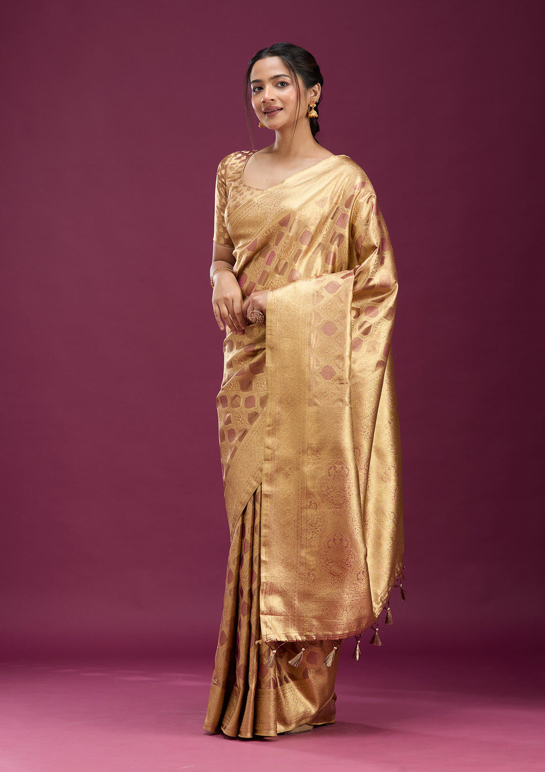 Beige Zariwork (Gold) Silk Saree